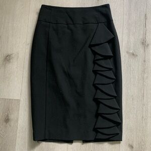 Express Black‎ Pencil Skirt Side Ruffle Size 0 classic elegant midi career